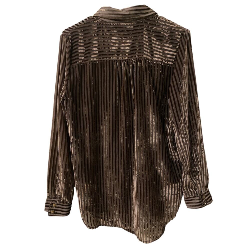 Pilcro Anthropologie Sheer Velvet Burnout Blouse Small Brown Button Up Shirt - Picture 7 of 13